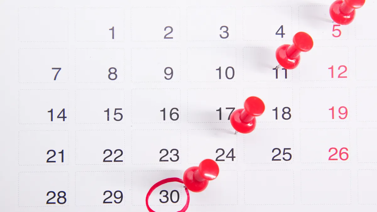 Loan comparison checklist for rate locks and rate hold periods calendar with red pins marking deadlines